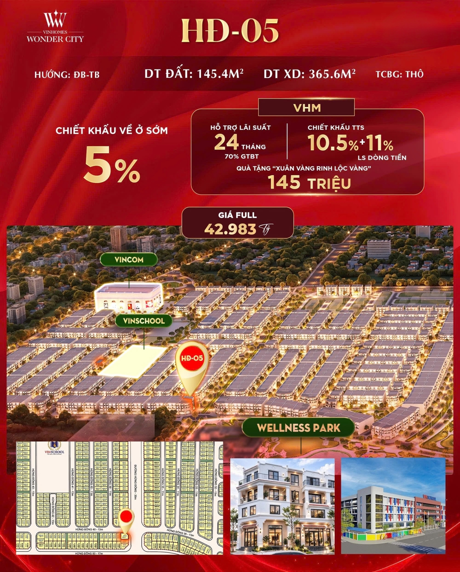 ✨ CĂN GÓC SIÊU PHẨM HĐ-05 145.4M2 GIÁ TTS 33 TỶ 609TR VINHOMES WONDER CITY✨